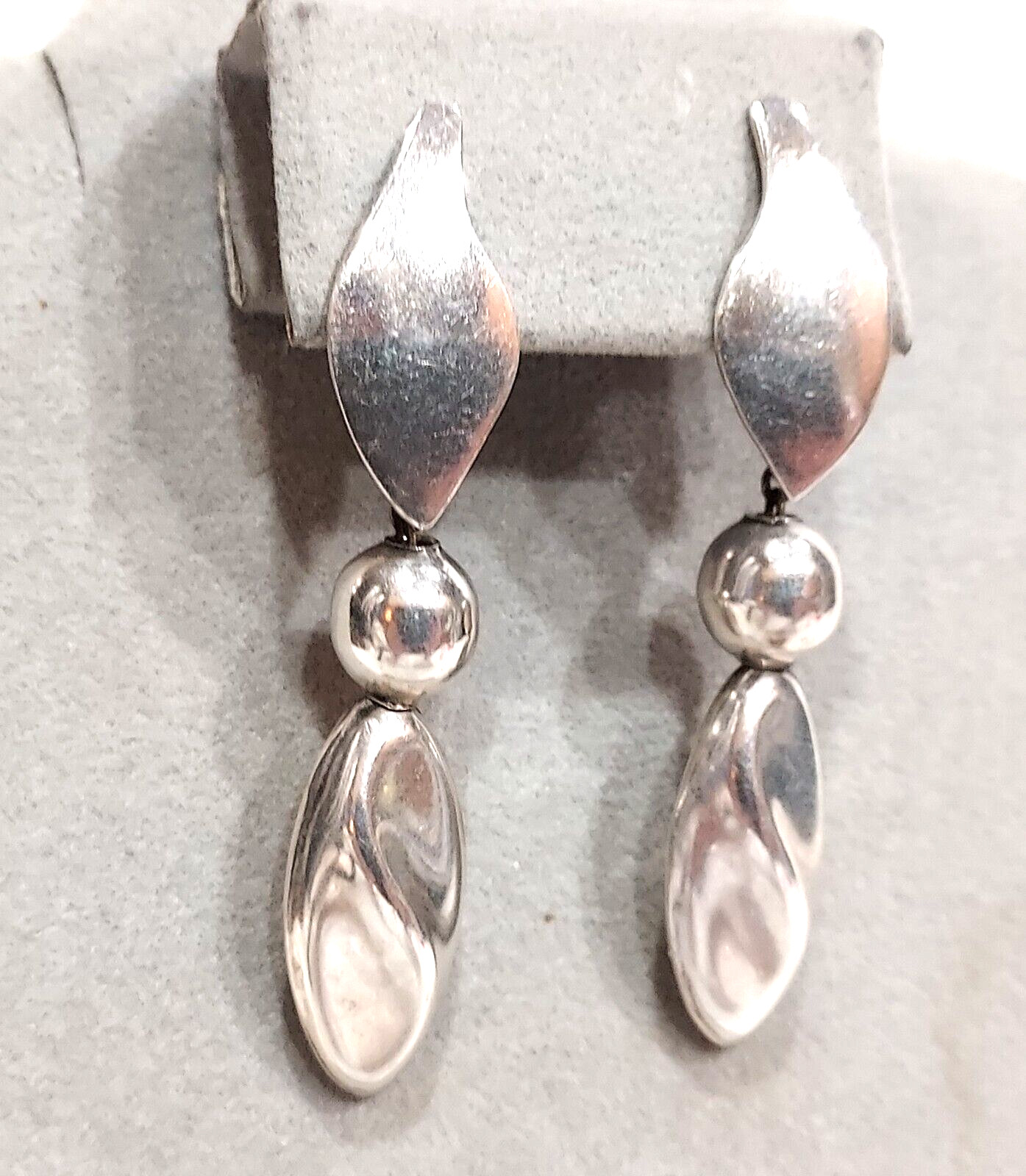 Long Sterling Silver Geometric Dangle Earrings - image 2