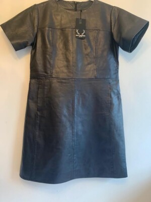 100% LEATHER SHIFT DRESS BOD & CHRISTENSEN Sz M ROUND-NECK FRONT PACKETS BLACK 100% LEATHER SHIFT DRESS BOD & CHRISTENSEN Sz M ROUND-NECK FRONT PACKETS BLACK