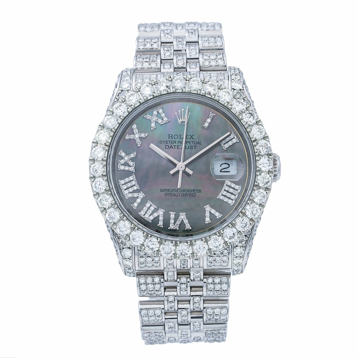 Rolex Datejust 36mm Iced Out Grey MOP Dial Steel Jubilee Iced Out