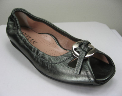ANYI LU HARMONY Peep-toe Ballet Flat Metallic Leather Green Size EU 36/US 6 NEW