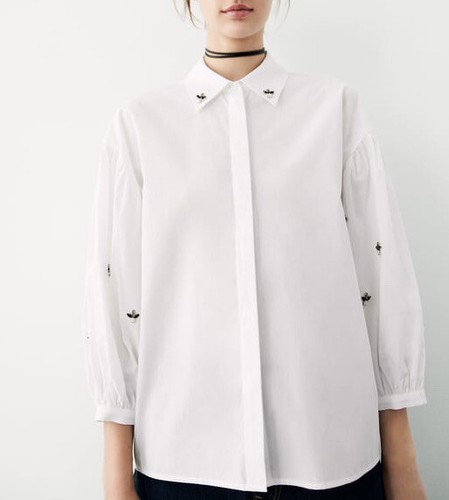 ZARA POPLIN SHIRT WITH RHINESTONES 3564/061 SZ M | eBay