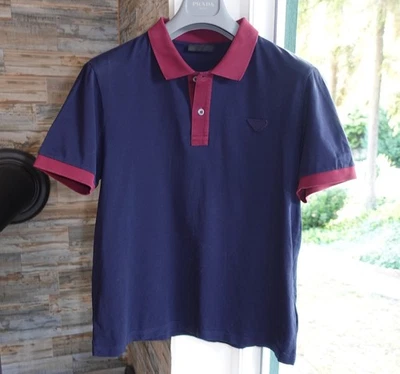 PRADA SHIRT XL polo poloshirt tshirt t dark blue navy cotton bordeaux red detail - Bild 1 von 4