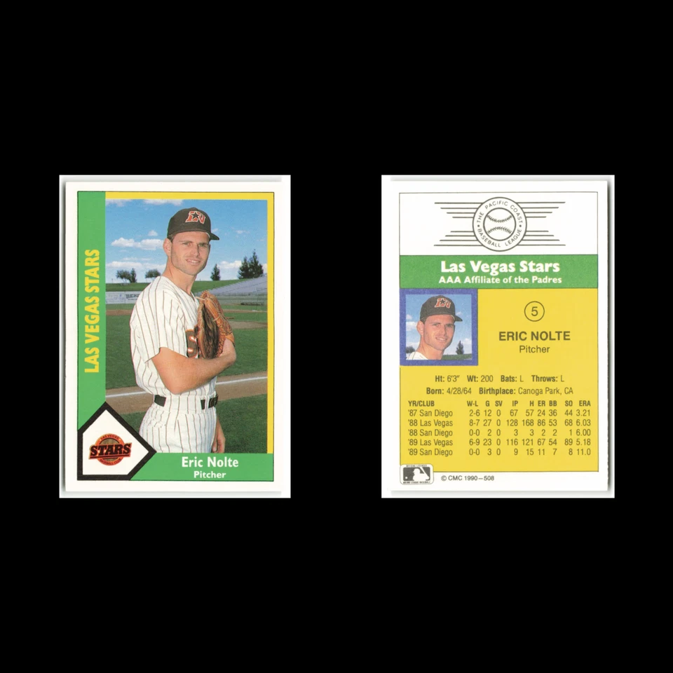 Eric Nolte #5 1990 CMC Pacific Leauge Las Vegas Stars Baseball Card MLB NM - Image 3 of 3