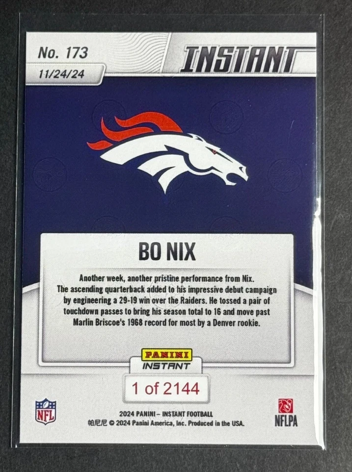 Panini Bo Nix #173 RC 2024 Denver Broncos Foto 4 de 4