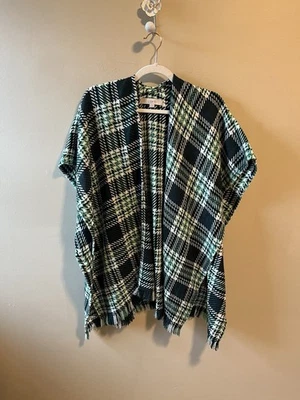 Loft green and white plaid blanket poncho wrap XS/S - Image 1 of 4