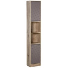 Tall Bathroom Cabinet, Oak Wood Effect Bathroom Tallboy Storage Unit,