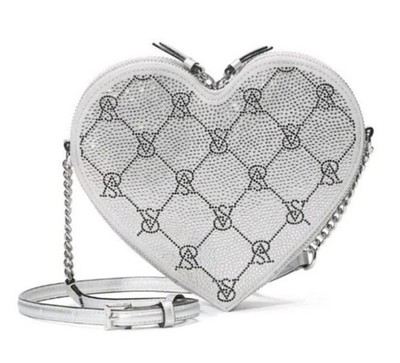 Victoria's Secret Heart Crossbody Bag Silver Rhinestone Shine Logo