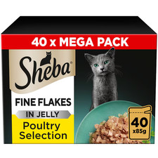 40 x 85g Sheba Fine Flakes Adult Wet Cat Food Pouches Mixed Poultry in Jelly