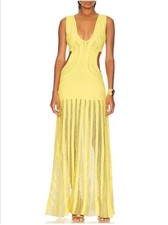 Sunfere Ribbed Pointelle Cutout Bright Yellow Maxi Dress Size S Resortwear BOHO