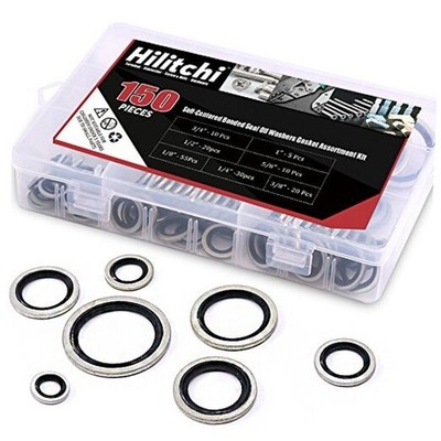 150-Piece Self-Centered Bonded Seal Oil Washers - Silver - 7''