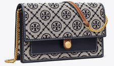 NWT ~ Tory Burch T-Monogram Jacquard Chain Wallet #149061 ~ Tory Navy in Color