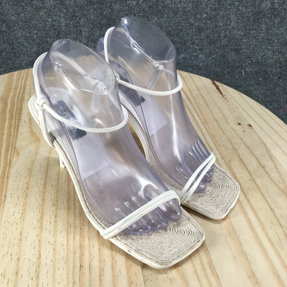 Sandalias Aqua para mujer 8 M Alaya correa al tobillo bomba blanco imitación cuero tacones NUEVO Foto 3 de 4