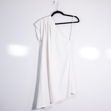 Alice + Olivia Crepe Pleated One Shoulder Structured Draped Mini Dress White 4