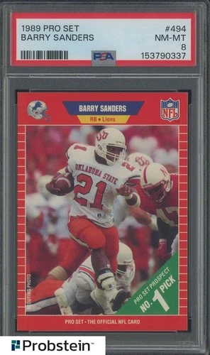 1989 Pro Set Football #494 Barry Sanders Detroit Lions RC Rookie HOF PSA 8 NM-MT