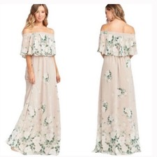 Show Me Your MuMu Cream Floral Botanical Off-Shoulder Maxi Dress