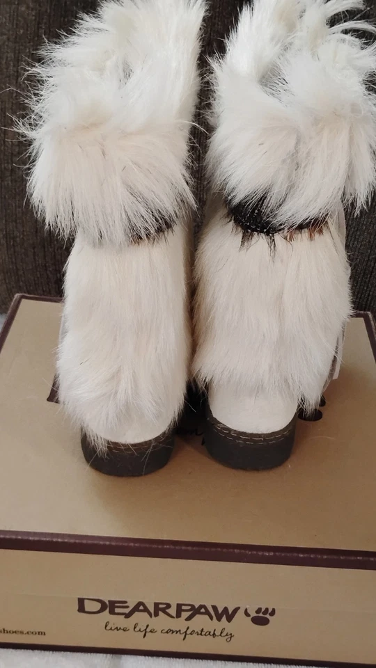 Bearpaw Kola II White Goat Fur Calf Skin Leather Suede Boots Women's 6M NWB - Image 2 of 4