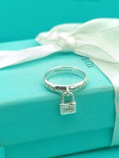 Genuine Tiffany & Co Silver 1837 Dangle Padlock Ring Size N UK,  6.5 US, 53 EU