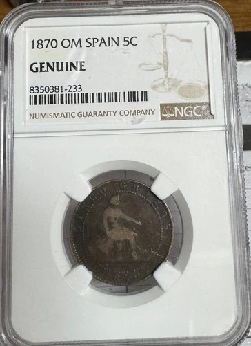 SPAIN 1870 OM 5 CENTIMOS NGC GENUINE 0925013