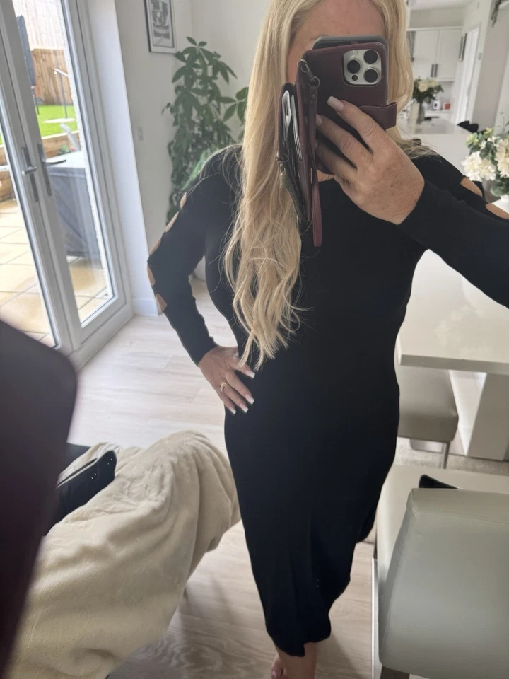 Label Lab Black With Sexy Cut Out Sleeves, Knitted Jumper Dress Size 10 - Image 4 of 4