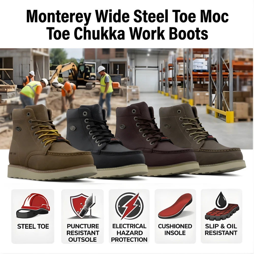 Men Wide Steel Toe Moc Toe Chukka Work Boots Construction Safety Industrial Shoe