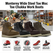 Hombres Punta Ancha de Acero Puntera Moc Botas de Trabajo Chukka Construcción Seguridad Industrial Zapato