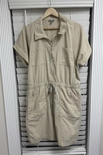 T By Talbots lightweight Nylon  stretch bungee dress tan size L