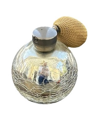 Vintage DeVilbiss Holmspray Crackle Glass Perfume Atomizer Bottle Silver USA 3''