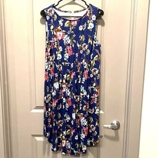 Blue Floral Midi Dress Sleeveless Flowy Casual Summer Dress Plus Size 2XL