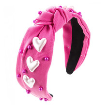 Valentines Day Rhinestone Headband for Women Girls, White Heart Love Knotted Hai