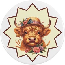 'Cute Highland Cow With Flowers' Button Pin Badges (BB054817)