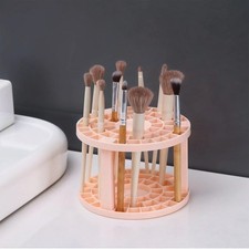 Pink Makeup Brush Holder Round Plastic Storage Stand for Brushes, Pencils De