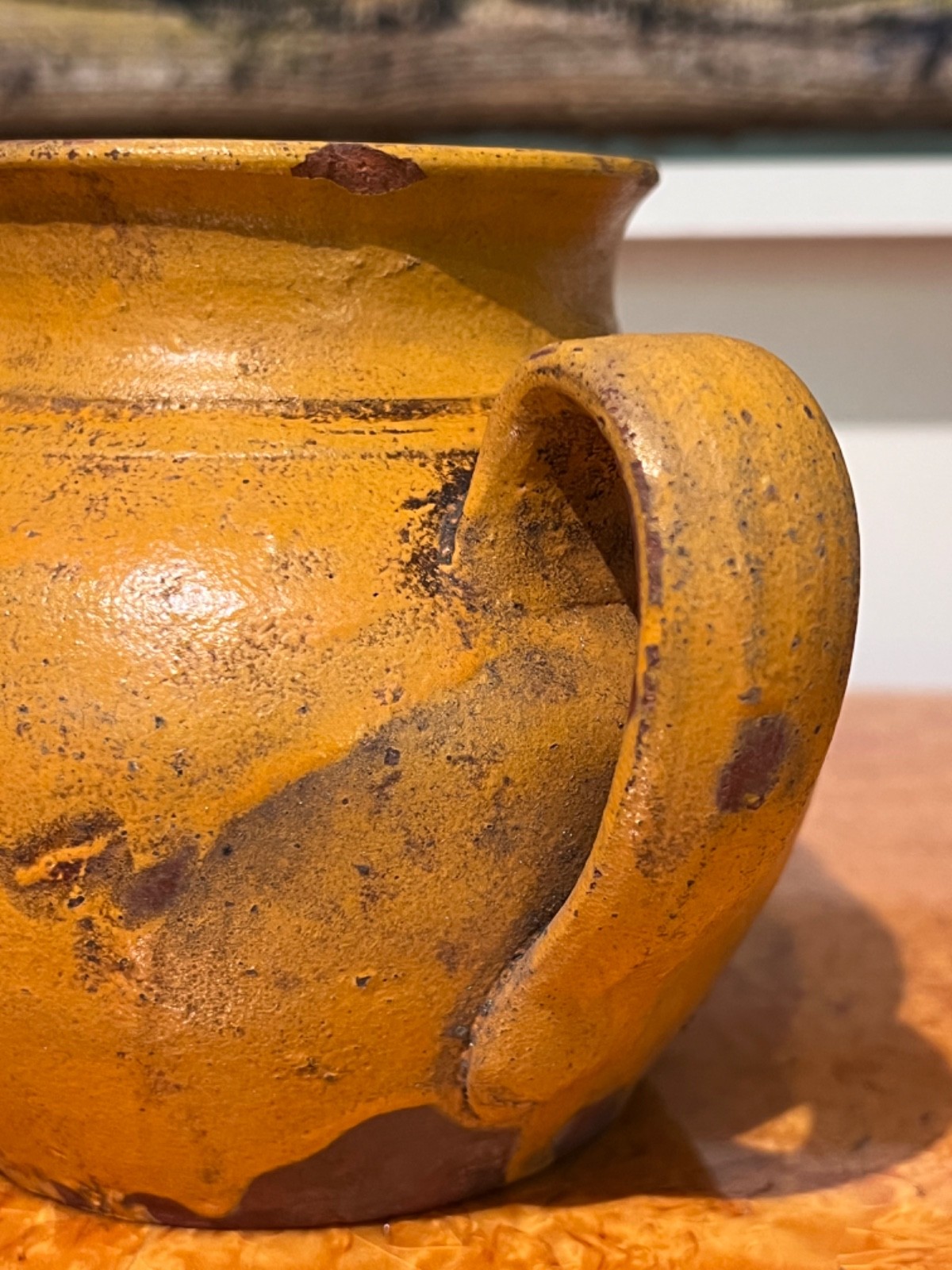 Charming Antique Yellow Glazed Pot – Rustic Earthenware Jar (12 cm Tall)