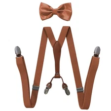 Men's Suspenders Bow Tie Set X-Back 4 Clips Adjustable Elastic Trouser Brace