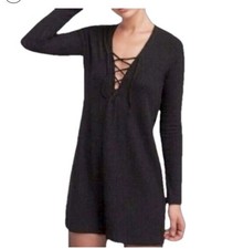 Reformation Black  Knit Sweater Dress Women’s Small Ribbed Lace Up Grunge Biker