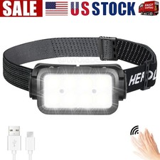 COB LED Headlamp USB Rechargeable Headlight Torch Work Light Bar Head Band Lamp