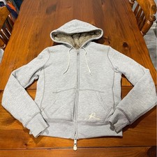 Ruehl No. 925 Abercrombie Vintage Y2k Grey Faux Fur Lined Full Zip Hooded Jacket
