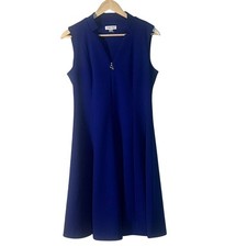 NWT Calvin Klein Blue Knee‑Length Dress 12 Petite Sleeveless Flowy Front Zipper