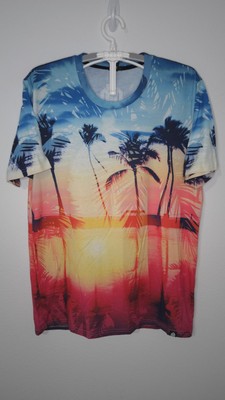 Into the AM Mens Large Beach All Over Print Pink Tee Shirt L343
