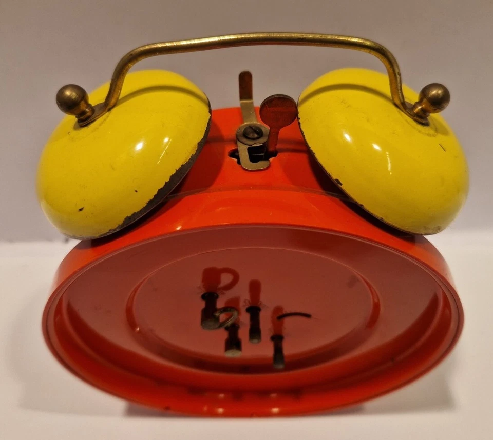 C2 VINTAGE SPACE AGE BLESSING WECKER UHR ALARM ORANGE GELB WEST-GERMANY - Bild 4 von 4