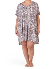 NWT Flora Nikrooz Gray/White SNAKESKIN SILKY KNIT 37" Nightgown 1X LACE TRIM