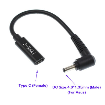 USB Type C Female to 4.0x1.35mm PD Charger Cable Power Cable for Asus Laptops