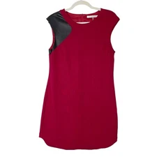 Trina Turk Red Sheath Dress Womens Size 8 Leather Panel