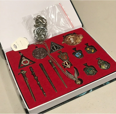 15Pcs Harry Potter Series Cosplay Wands Badges Ring Necklace Sets Kid Gifts