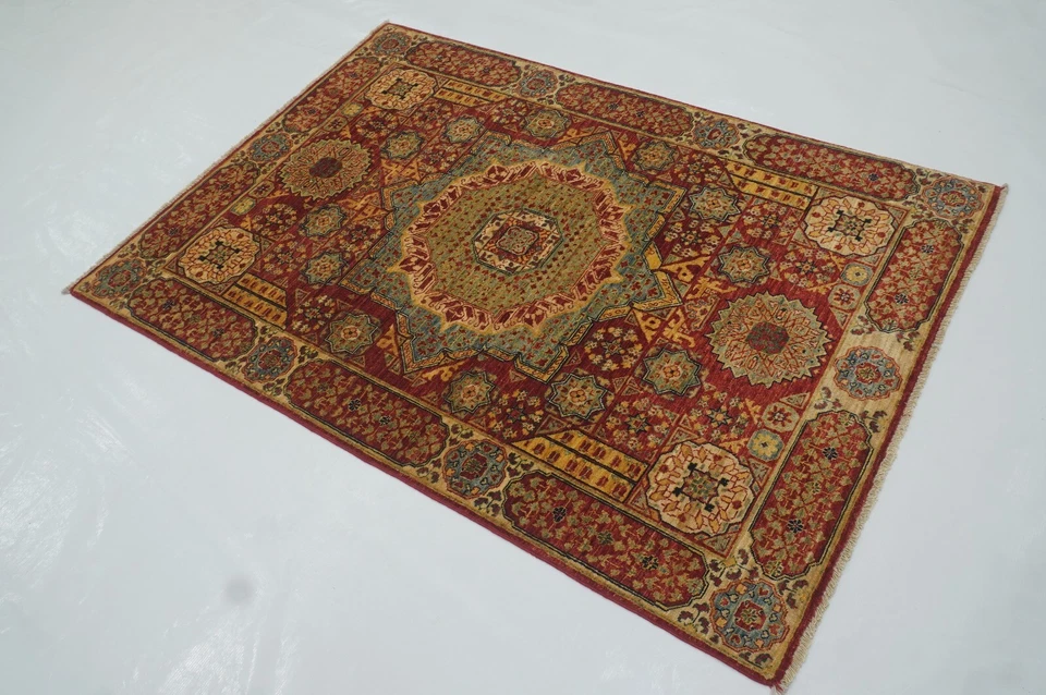 3 x 5 ft Red Mamluk Afghan Hand Knotted Wool Medallion Area Rug - Image 2 of 4