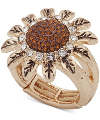 $25 Anne Klein Silver Tone Sunflower  stretch  ring size 7  A53