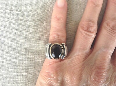 LAGOS CAVIAR 925+18K Oval Smoky Quartz Cocktail Ring Statement Size 2.50  12.80g