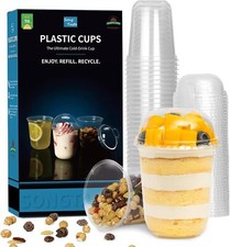 50 Pcs Disposable Plastic Cups,8 Oz Clear Plastic Parfait Cups with Dome Lids...