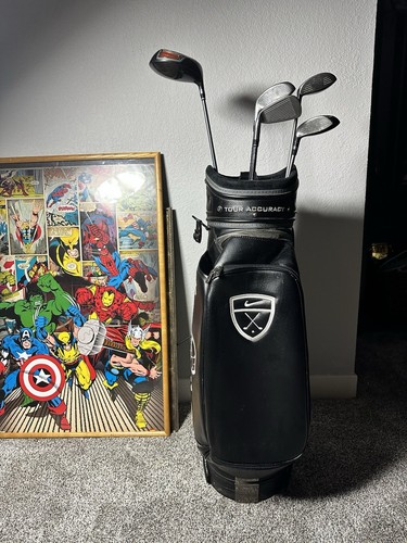 Nike Tour Staff Cart Golf Bag 7-Way Divider Black & White W/ Rain Cover & Clubs - Picture 2 of 16