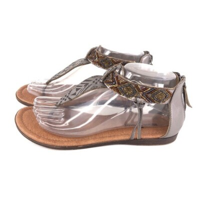 Minnetonka Antigua Dress Thong Sandals Womens Size 7 Pewter Leather Beaded  Zip | eBay