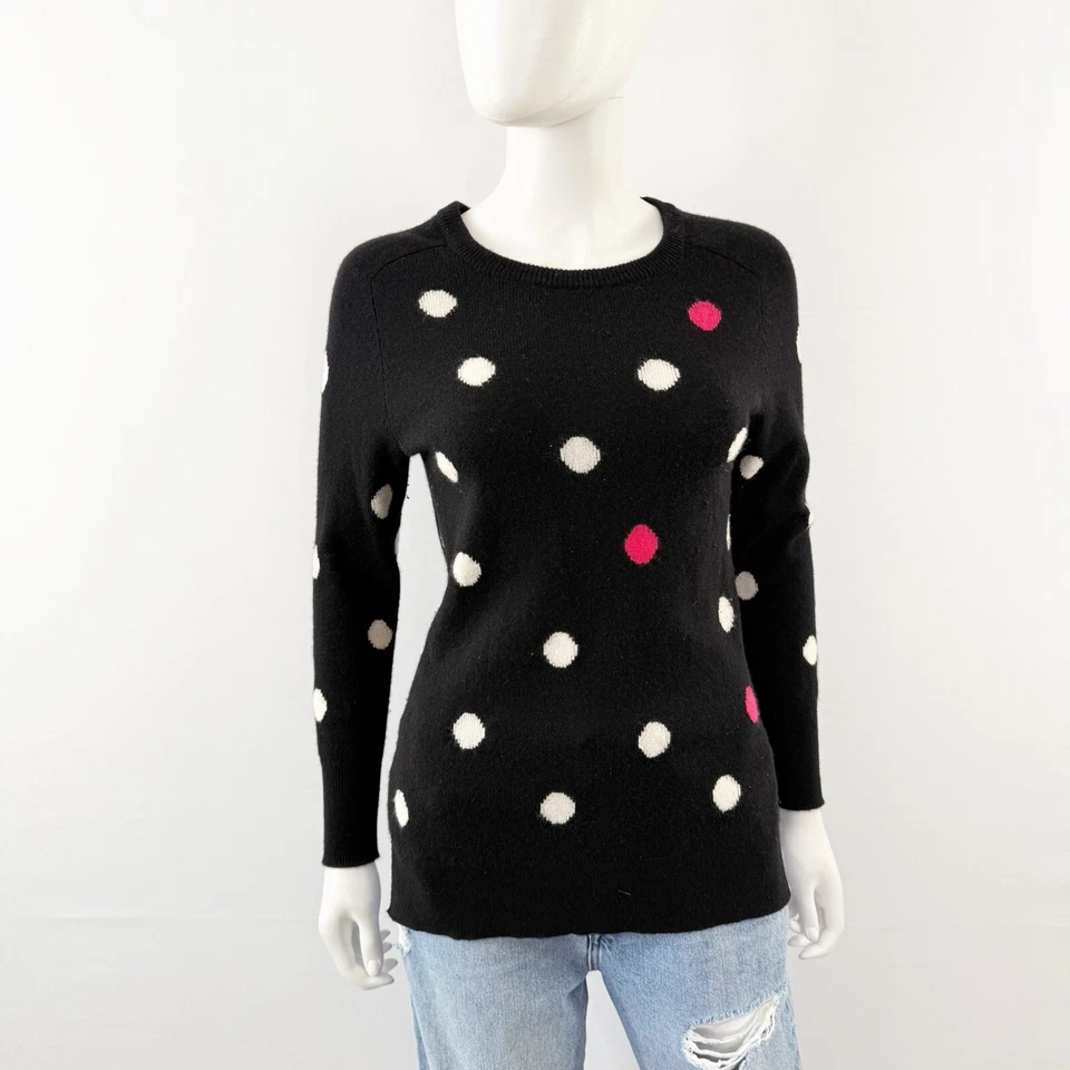 Halogen Black Polka Dot Cashmere Knit Sweater Size S Long Sleeve Casual Preppy - Image 2 of 4